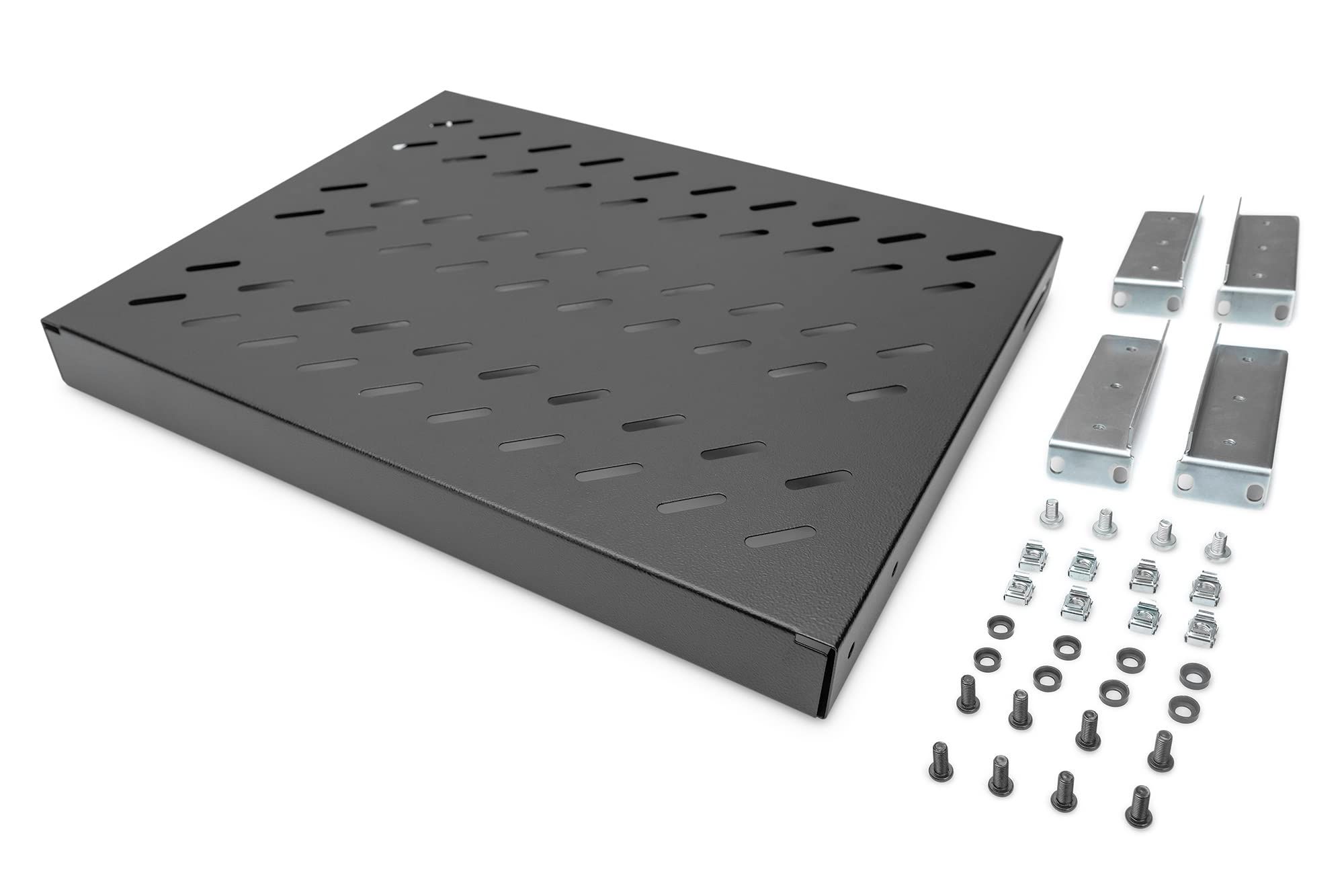 Fixed shelf 19   1U  depth 550 mm  load capacity 25 kg  4-point mounting  black  screws and bracket in set._1