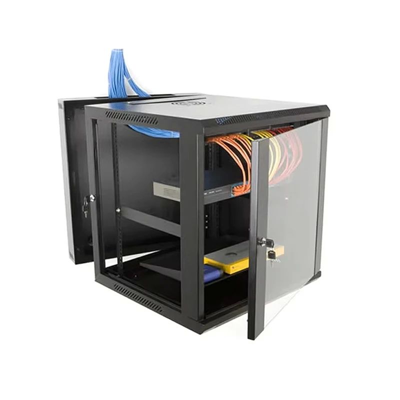 Wall-mounted network cabinet 19  6U rack 600x550  door pane  gray  split  folded  60kg_1