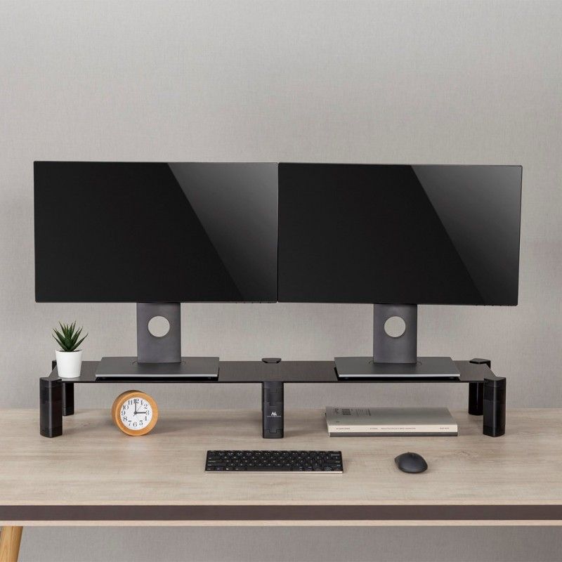 Dual Monitor Stand - Double Maclean  max. 20kg  tempered glass  (1029x285x127mm)  MC-936_2