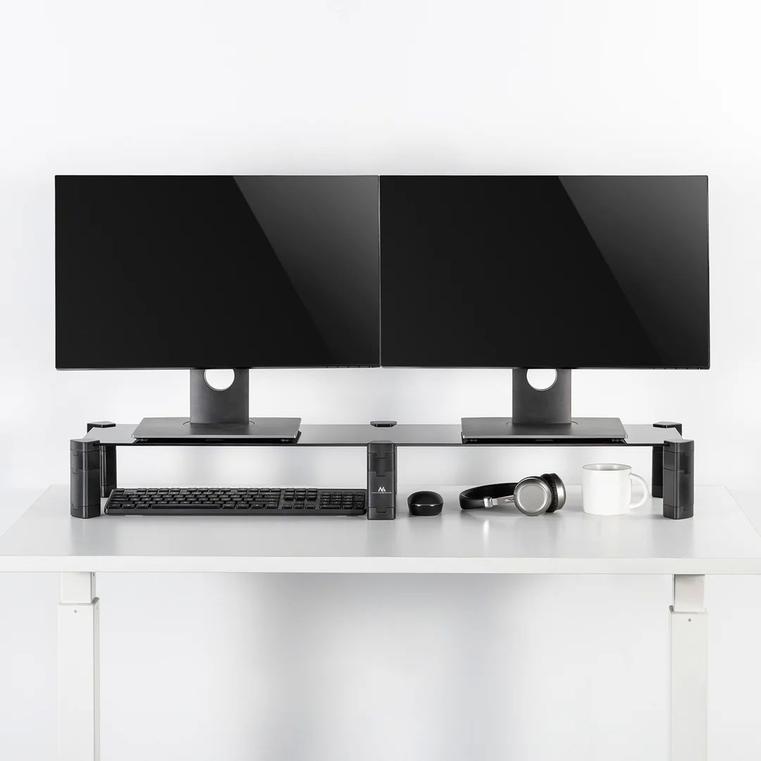 Dual Monitor Stand - Double Maclean  max. 20kg  tempered glass  (1029x285x127mm)  MC-936_5