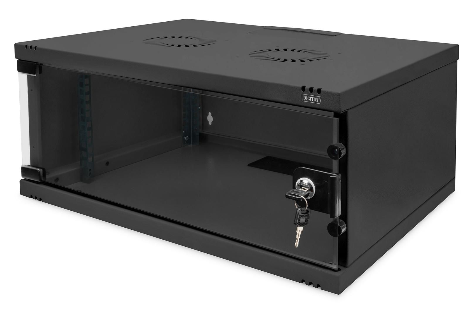 Wall-mounted network cabinet 19  4U  SOHO 241 x 540 x 400 mm  door glass  black  unfolded  60kg_3