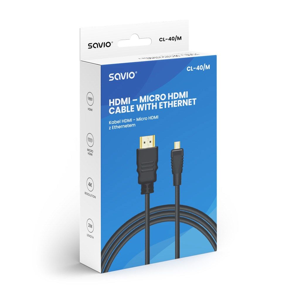 Savio CL-40/M HDMI (M) - micro HDMI (M) cable with Ethernet  2m  Black_3