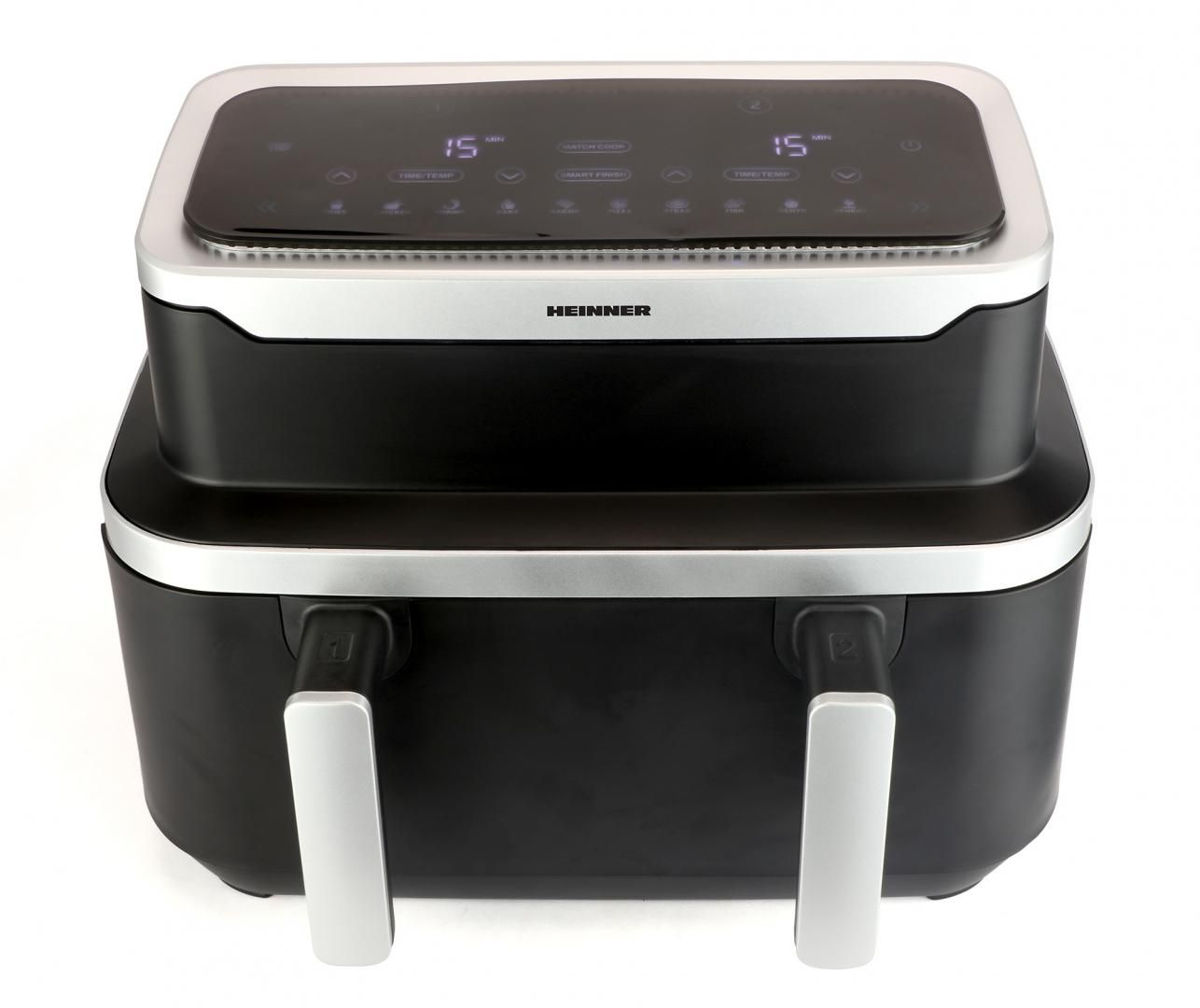 Friteuza dubla cu aer cald Heinner HAF-DDB9BK26, putere: 2600W, capacitate: 9L, control digital individual, temperatura: 80-220 grade C, timer 60 min, 10 programe presetate, auto-oprire, negru_2