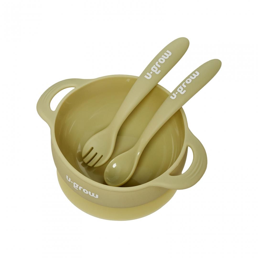 Set bol si lingurita silicon, olive, U-Grow_2