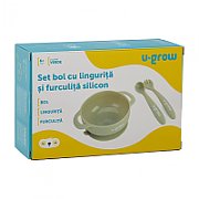 Set bol si lingurita silicon, olive, U-Grow_3