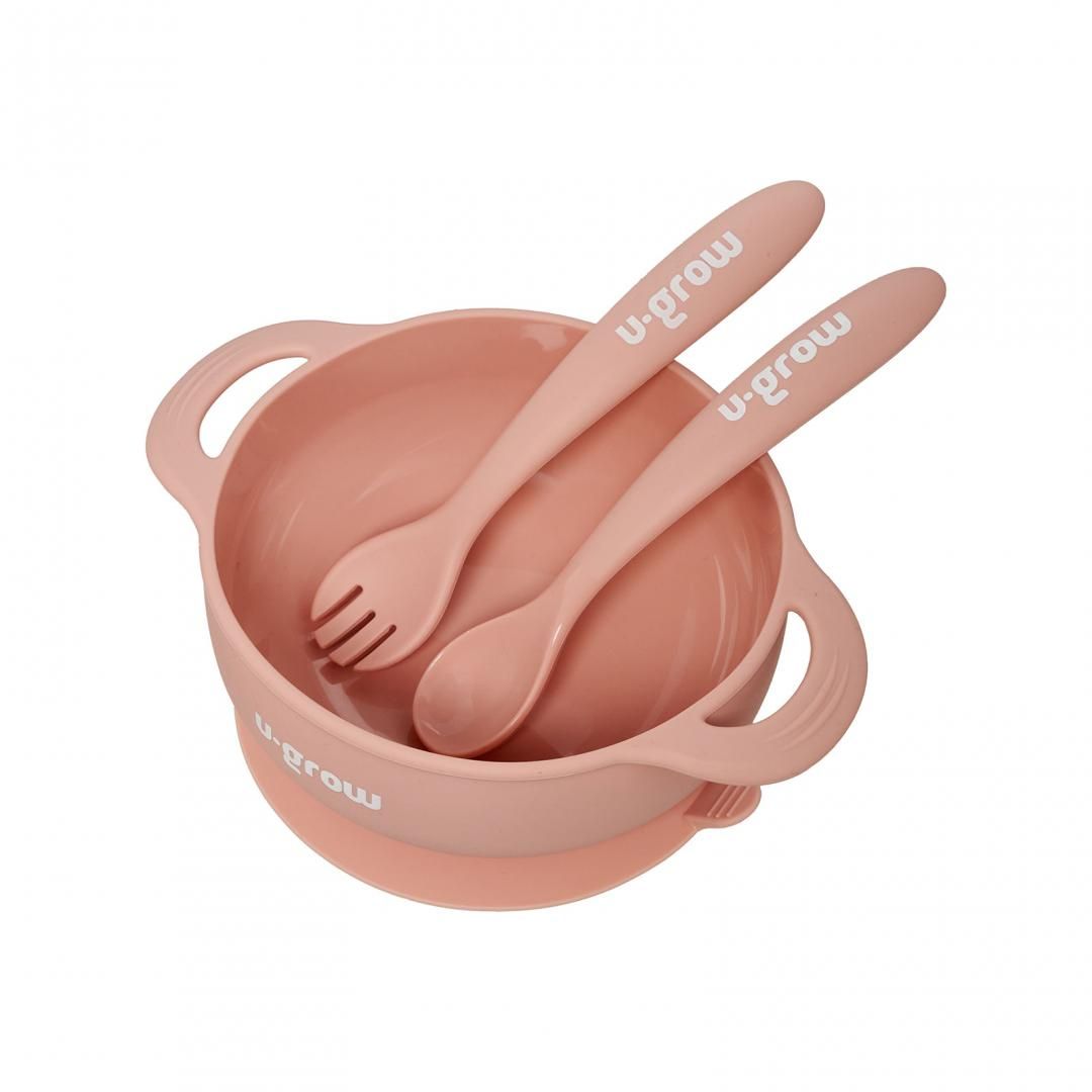 Set bol si lingurita silicon, roz, U-Grow_1