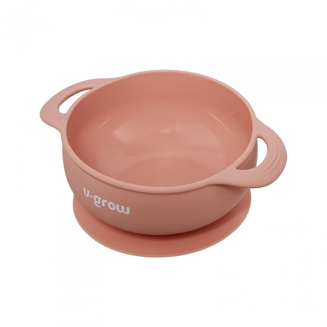Set diversificare 3 piese silicon : bol , farfurie si cana cu cioc, roz, U-Grow_3