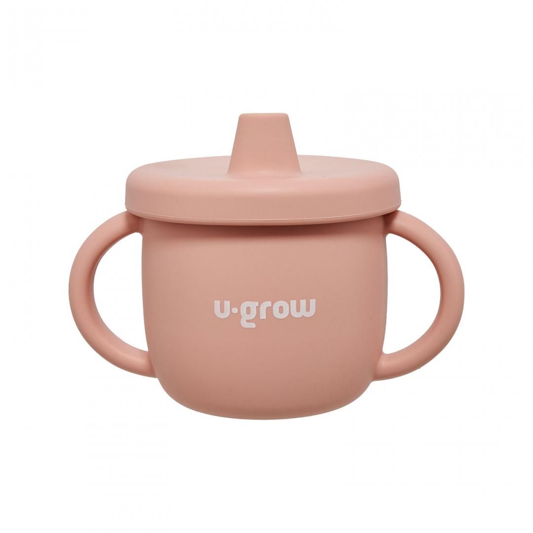 Set diversificare 3 piese silicon : bol , farfurie si cana cu cioc, roz, U-Grow_4
