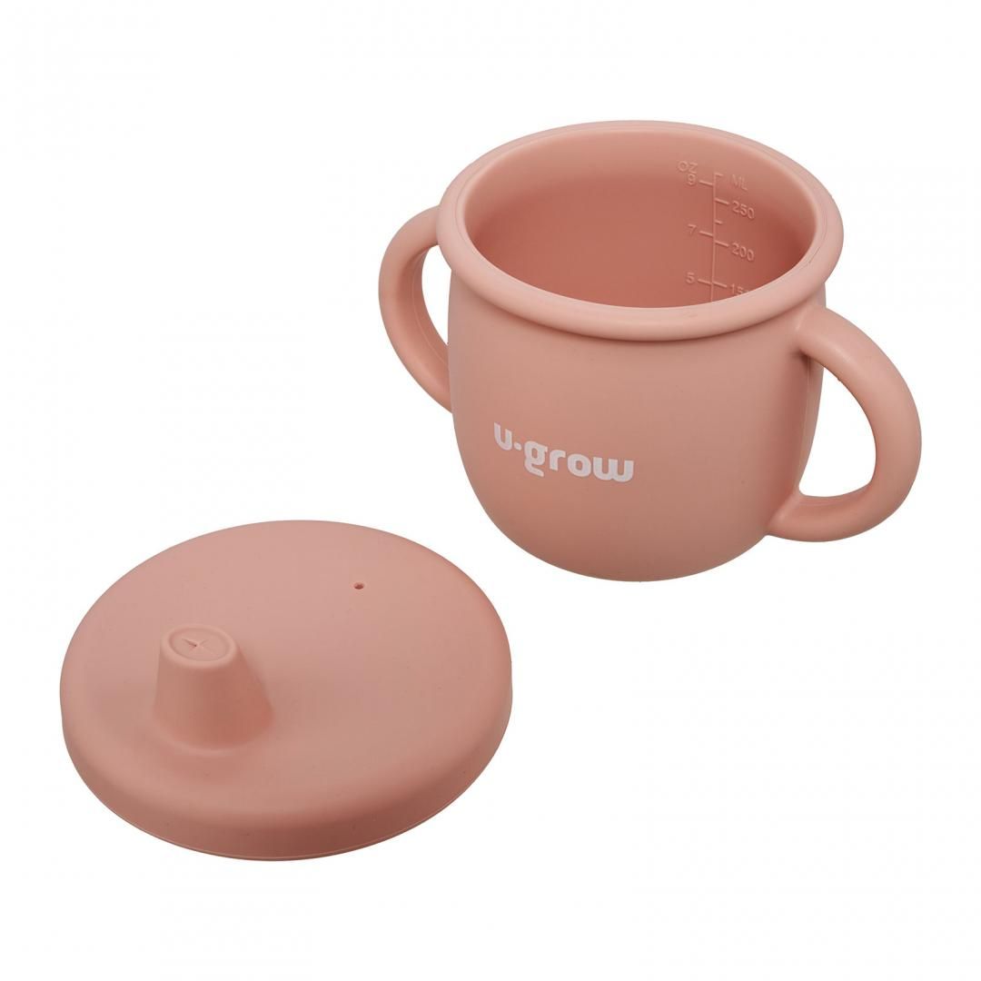 Set diversificare 3 piese silicon : bol , farfurie si cana cu cioc, roz, U-Grow_6
