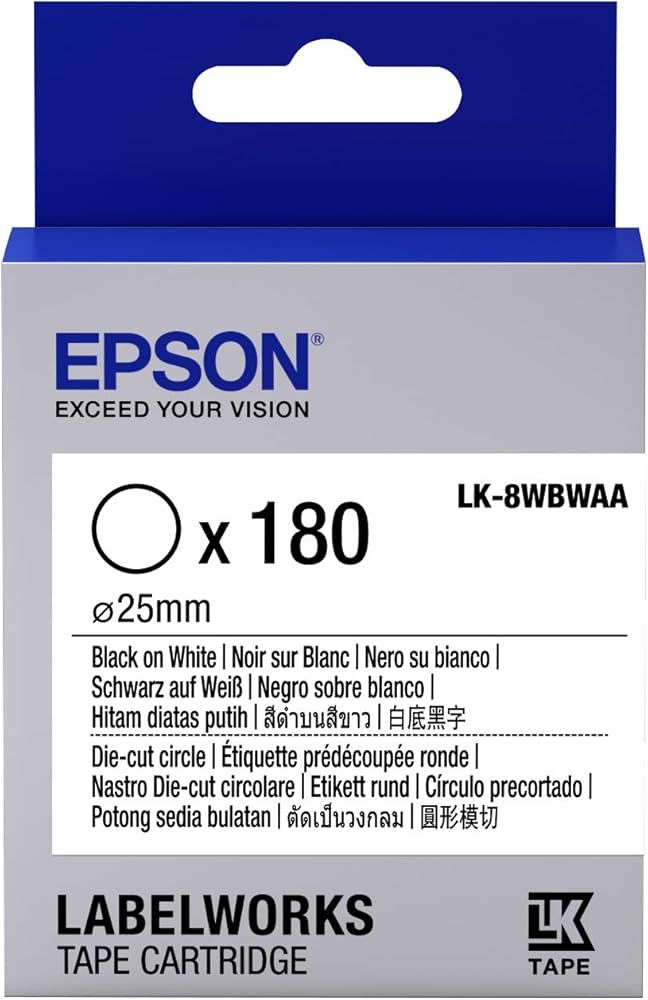 Epson Label Cartridge Die-cut Circle LK-8WBWAA Black/White D25mm (180 labels)_1