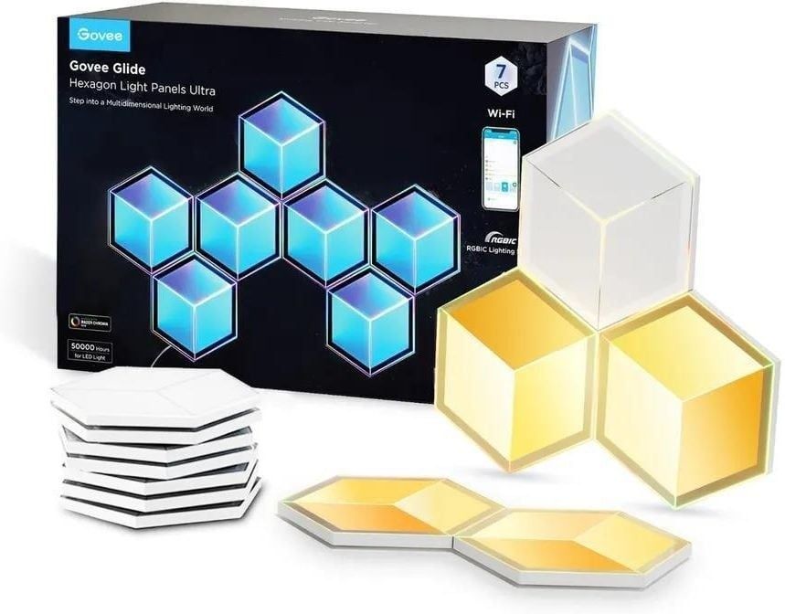 Govee H606A Glide Hexagon Light Panels Ultra 7-pack | LED Lighting | RGBIC  2.4GHz Wi-Fi  Bluetooth_1