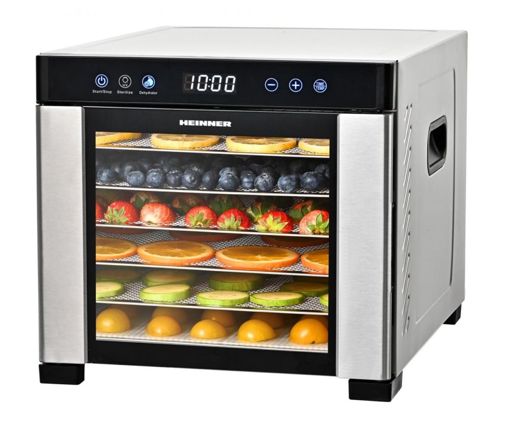 FOOD DEHYDRATOR HEINNER PRODRY ESSENTIAL HFD-KD600SS, 550-650W, LED DISPLAY & DIGITAL CONTROL, 6 STAINLESS STEEL TRAYS, MESH SHEET, FRUIT ROLL SHEET, UV FUNCTION, TEMPERATURE: 35-75C, TIMER: 30 MIN - 24H, OVERHEATING PROTECTION, STAINLESS STEEL DECORATIONS_1