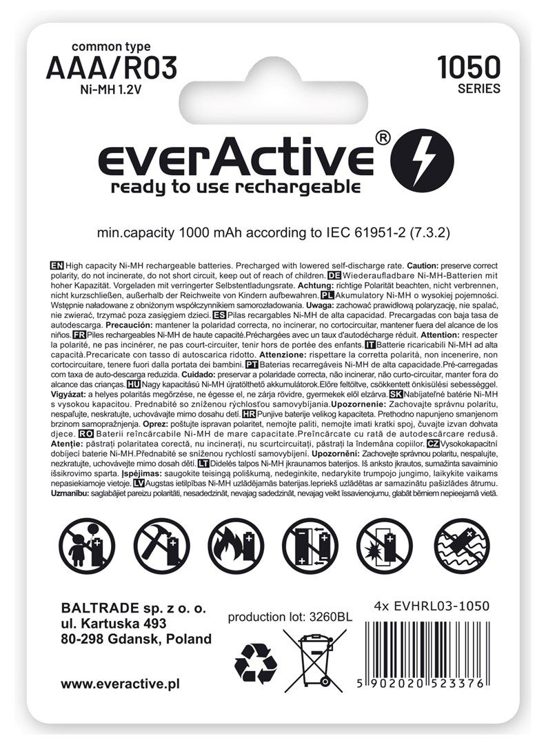 Rechargeable batteries everActive Ni-MH R03 AAA 550 mAh Infinity Line_1