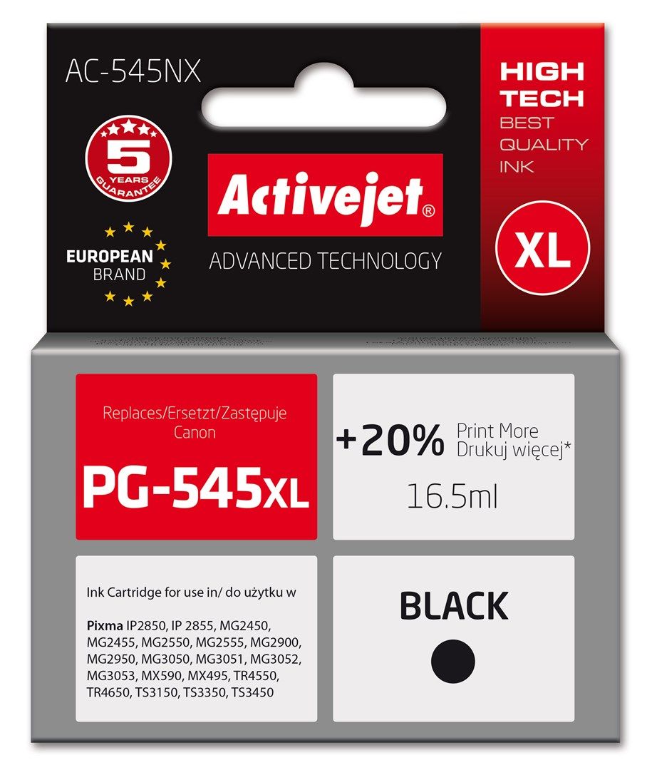 Activejet AC-545NX Printer Ink for Canon  Replacement Canon PG-545XL; Supreme; 16 5ml; Black_1