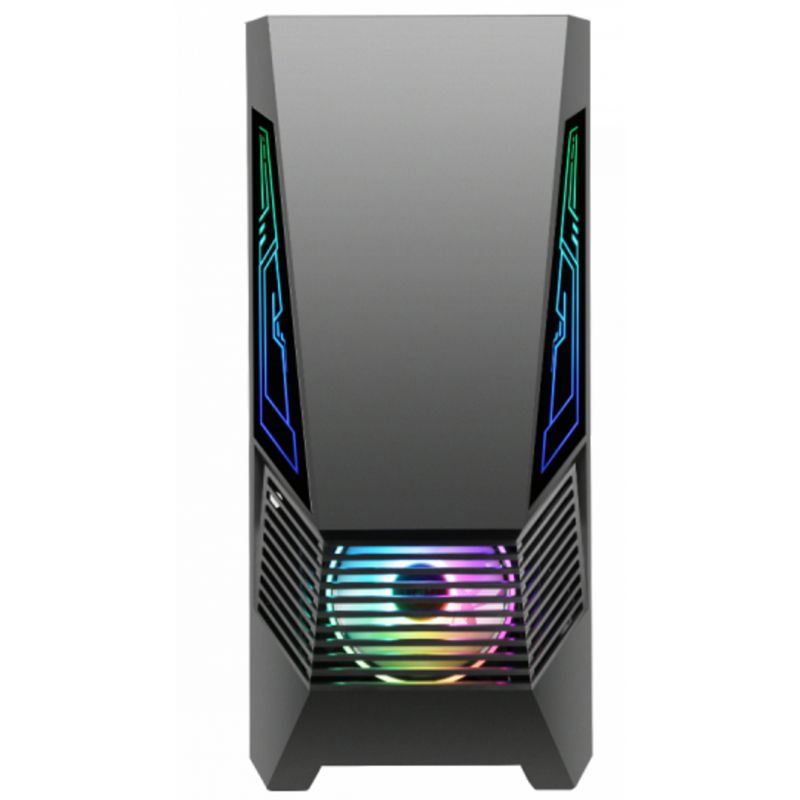 Carcasa gaming Serioux Rogue, tip middle tower, mesh si banda ARGB, Capac superior cu filtru magnetic de praf, panoul lateral: sticla securizata, sasiu: SPCC 0.6T, USB2.0x2+HD Audio, USB 3.0 x1, porturi rezervate pentru ventilator:, față: 1 ventilator RGB fix de 120mm(inclus), suportă cooler pe_1