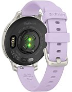Ceas Garmin Lily 2, display AMOLED, dimensiune afisaj 25,4 mm x 21,3 mm, rezolutie afisaj 240 x 201 pixeli, memorie 8GB, autonomie pana la 9 zile, rezistanta la apa pana la 5 ATM, greutate: 24,4g, ramă Argintiu, şi curea Purple Jasmine din silicon_3