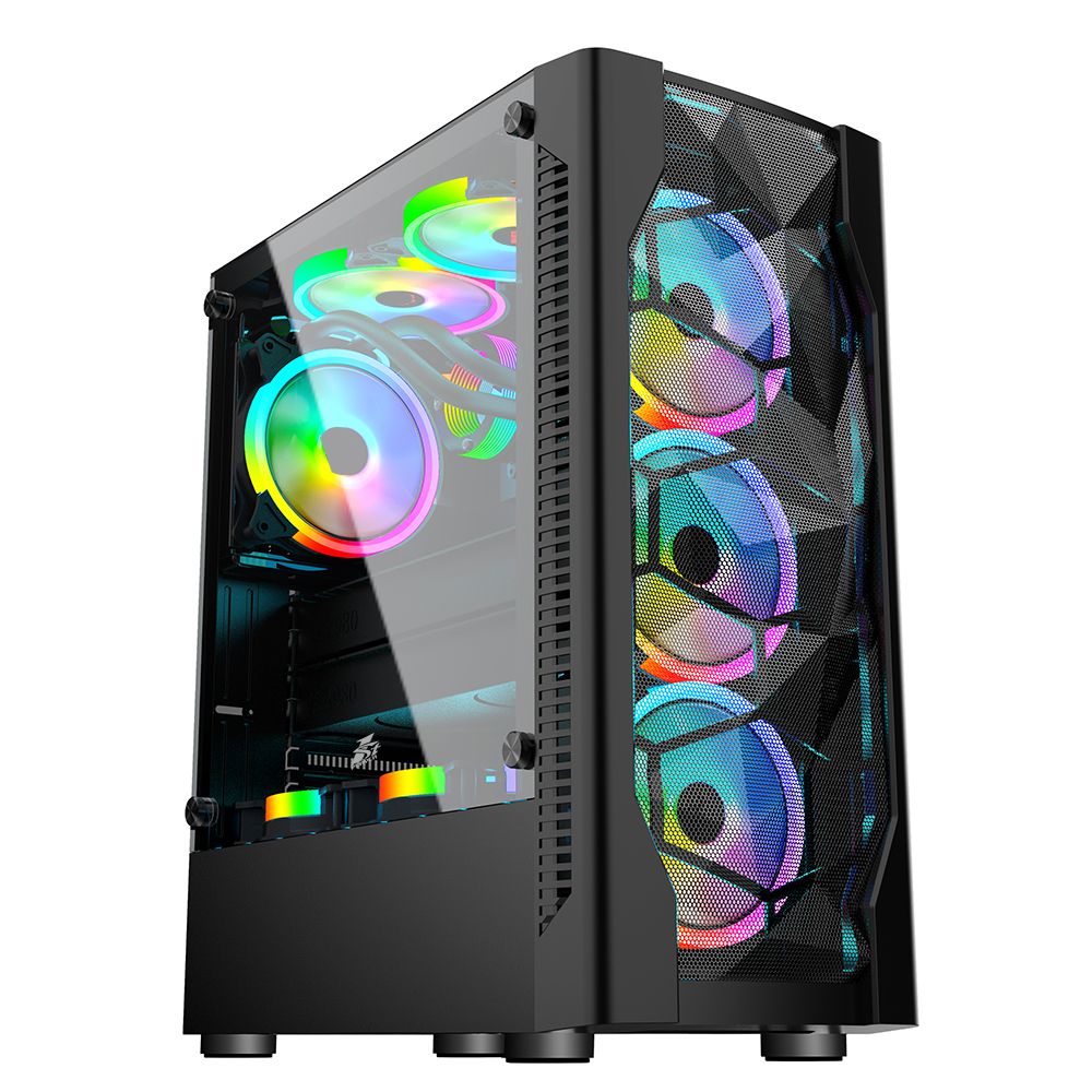 Carcasa 1STPLAYER Mid Tower ARGB NEGRU, Tempered Glass, Sloturi Expansiune 7, Drive Bays: 1x3.5