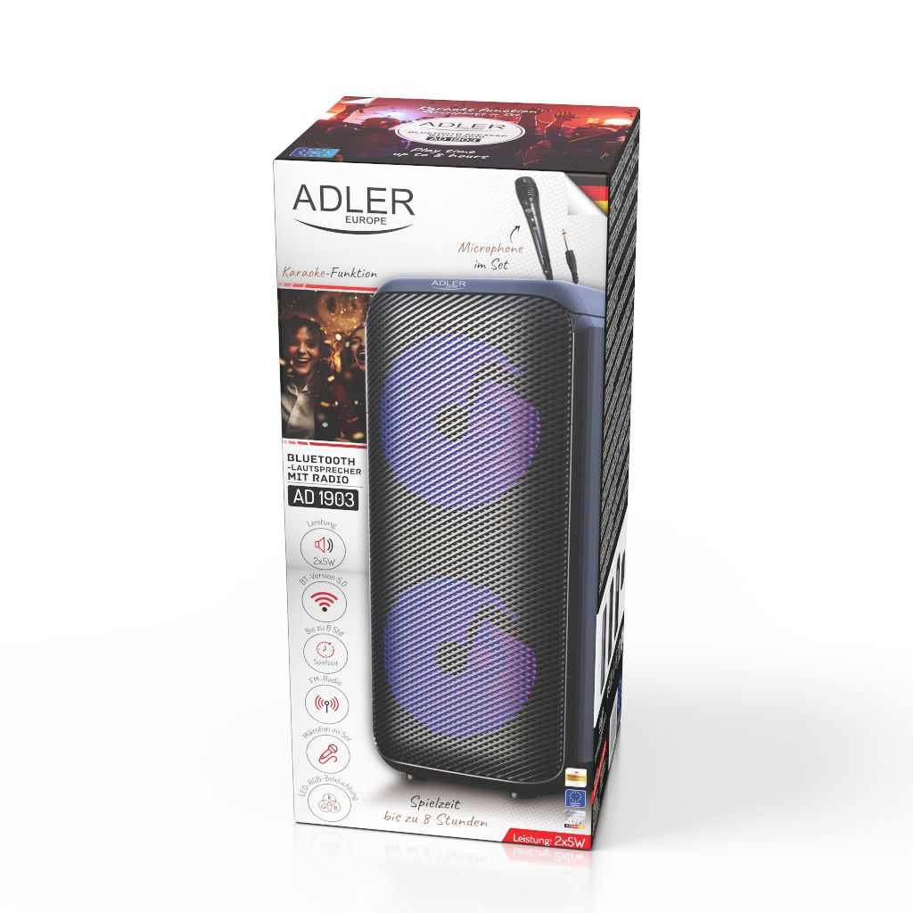 Adler Speaker with radio | AD 1903 | 2x5 W | Bluetooth | Black | Portable | Wireless connection_1