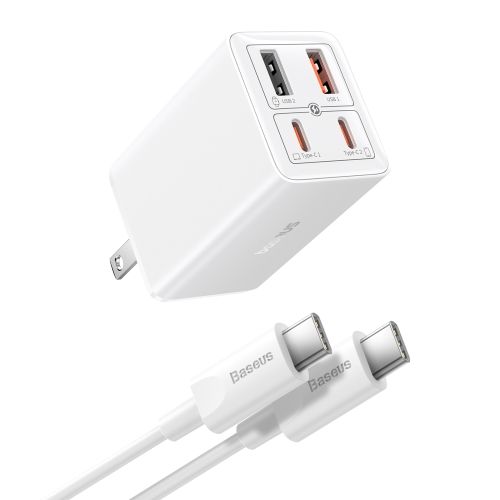 INCARCATOR RETEA Baseus GaN6 Pro, Quick Charge 65W, 2 x USB Type-C Output 5V/3A, 2 x USB (include cablu USB Type-C la USB Type-C de 100W), alb 