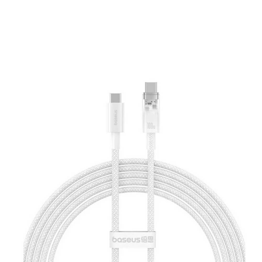 CABLU alimentare si date Baseus,Explorer Smart Temperature Control,Fast Charging pt smartphone,USB Type-C(T) la USB Type-C(T),100W,braided,2m,alb, 