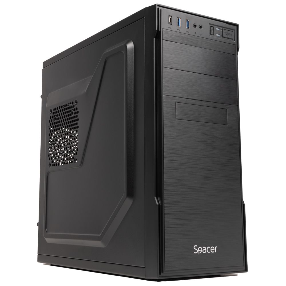 CARCASA SPACER - office, Middle Tower, ATX,  APOLLO , sursa 250W (250W for 500 Desktop PC), USB 3.0 x 2, USB Type C x 1, HD Audio, black,  SPCS-OC-APOLLO-250W  (timbru verde 0.8 lei)