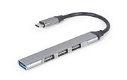 HUB extern GEMBIRD, porturi USB: USB-A 3.1 x 1, USB-A 2.0 x 3, conectare prin USB Type-C, argintiu, 