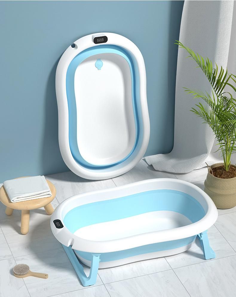 Cadita cu pernuta pentru bebelusi, termometru digital incorporat, pliabila, dop se scurgere, picioare anti-alunecare , blue, U-Grow_2