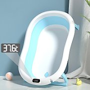 Cadita cu pernuta pentru bebelusi, termometru digital incorporat, pliabila, dop se scurgere, picioare anti-alunecare , blue, U-Grow_3
