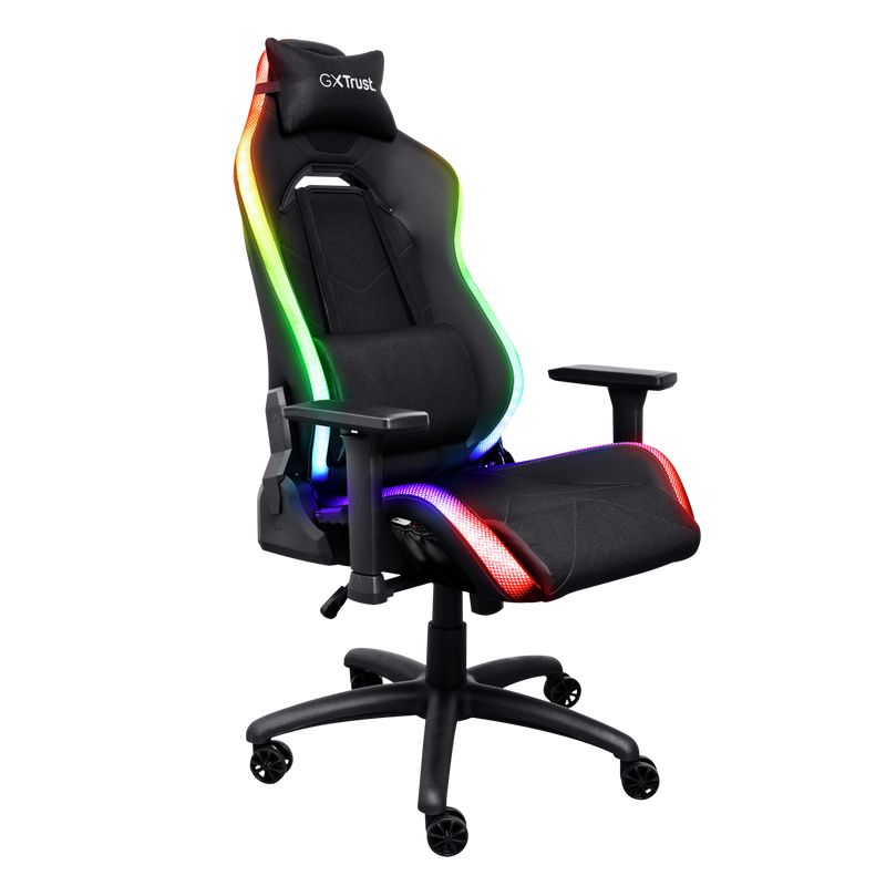 Scaun gaming Trust GXT 719 Ruya, iluminare RGB, 5 roti, ridicare pe gaz clasa 4, adjustabil pe inaltime, material piele PU si plastic, greutate maxima suportata 150 kg, negru_1