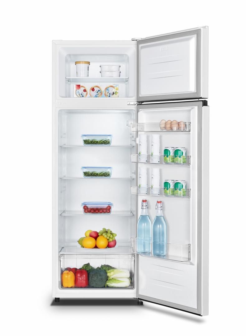 Frigider cu doua usi Heinner HF-HS243E++, clasa de eficienta energetica E, capacitate totala: 243L, capacitate frigider: 202L, capacitate congelator: 41L, control mecanic cu termostat ajustabil, lumina LED, rafturi din sticla, dimenisuni (WxDxH): 55 x 55.7 x 161.3 cm, alb_3