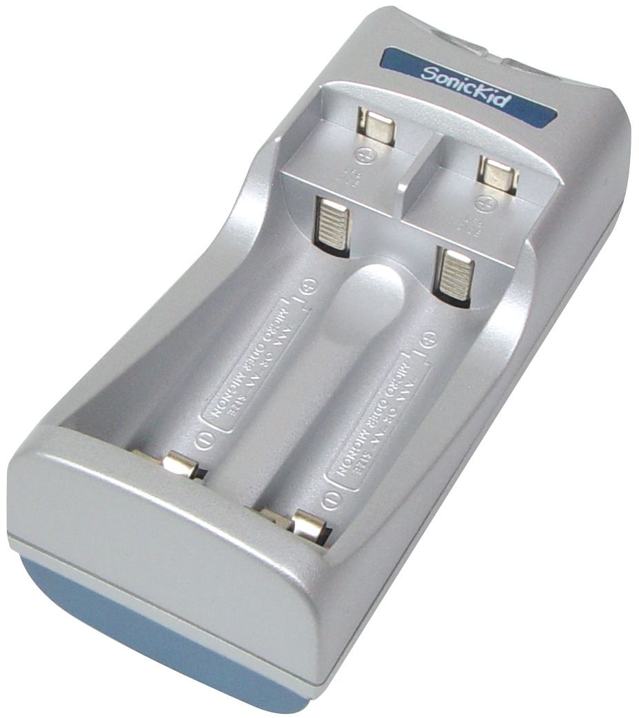 Charger for NiCd and NiMH batteries

1 or 2 Mignon (AA), Micro (AAA)
or Prismatic LF6, with LED,
- Delta-V control
- DC adapter for car

Input:
- 230V AC, 50Hz or 12-13.8V DC
- GS approved
Packaging: blister 1 pc.