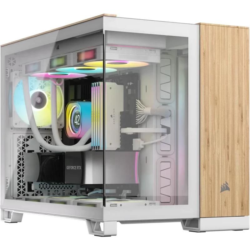 Carcasa CORSAIR 2500X Micro ATX Dual Chamber White/Bamboo Wood, Tempered Glass, mATX, Cooling Layout: Top: 3x120mm sau 2x140mm, Side: 2x120mm, Bottom: 3x120mm sau 2x140mm, Rear: 1x120mm, Expansion Slots 4, 2x2.5 SSD 2x3.5 HDD, no psu included_1