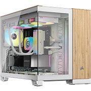 Carcasa CORSAIR 2500X Micro ATX Dual Chamber White/Bamboo Wood, Tempered Glass, mATX, Cooling Layout: Top: 3x120mm sau 2x140mm, Side: 2x120mm, Bottom: 3x120mm sau 2x140mm, Rear: 1x120mm, Expansion Slots 4, 2x2.5 SSD 2x3.5 HDD, no psu included_1