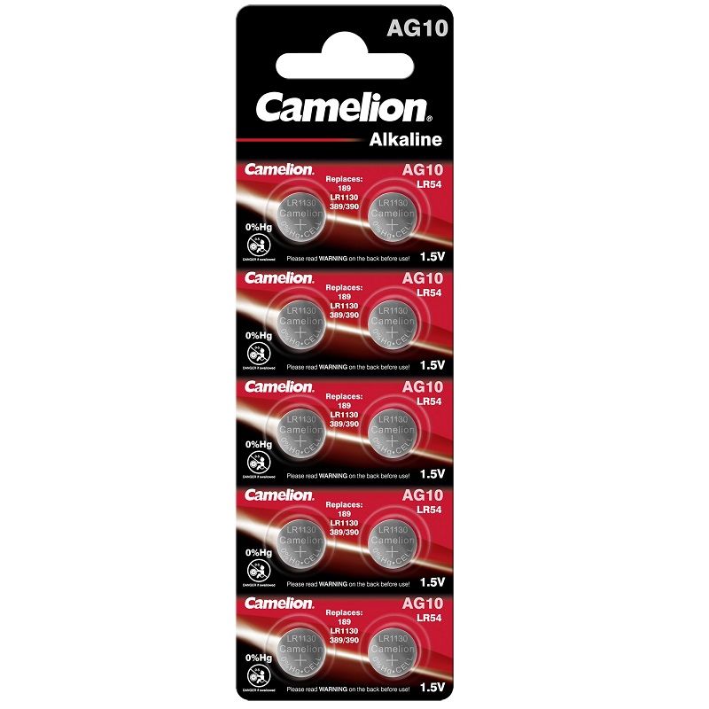 Alkaline button battery set 1.5V
- 10pcs AG10, LR1130, 389, 189
Alkaline Camelion
Packaging: blister 10 pcs.
