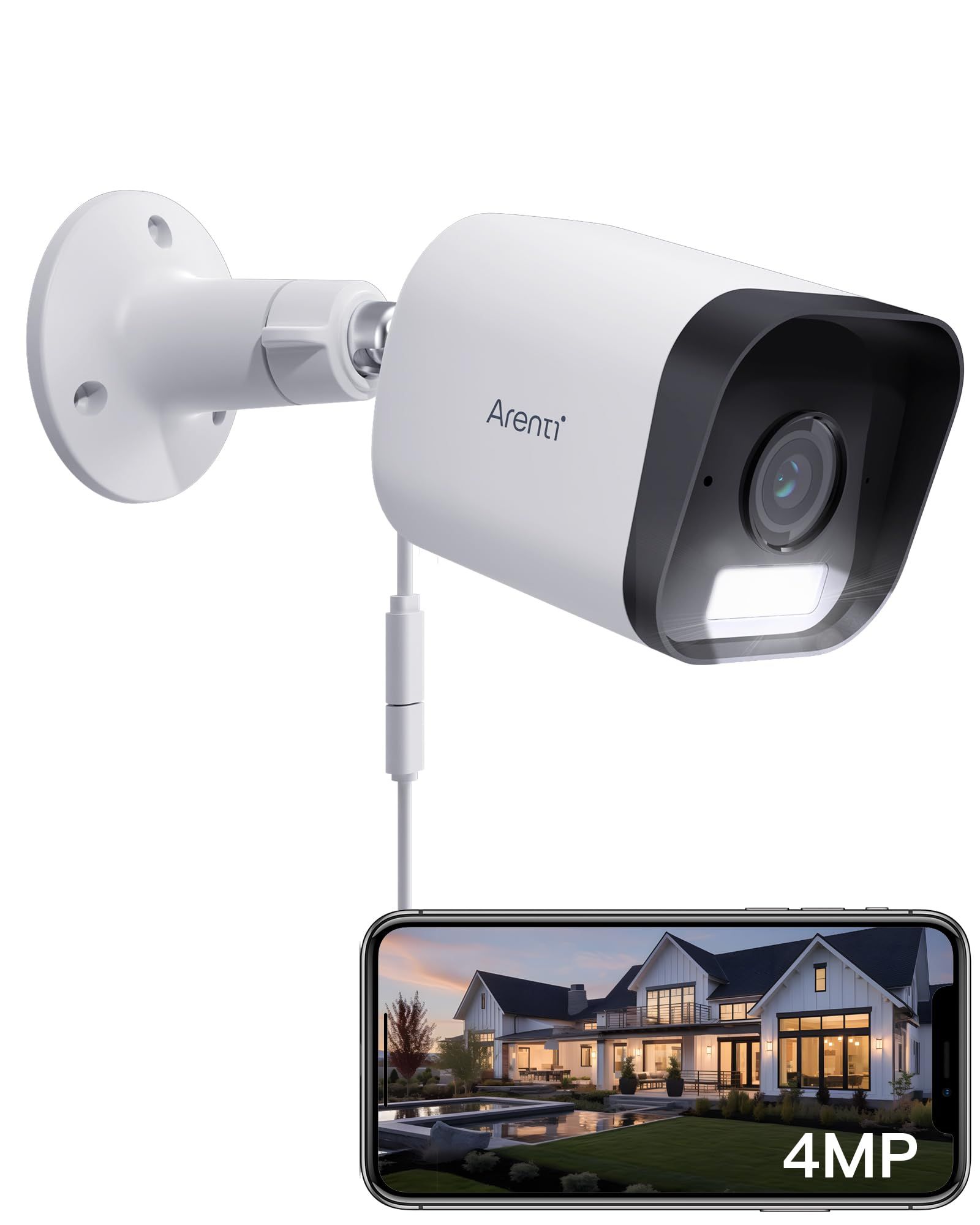 Camera supraveghere Arenti, 2.5K, 4 MP, bullet, wireless 2.4 GHz, BLE 5.0, microSD max 256GB, exterior, night vision 10m, audio bidirectional, compatibil Alexa si Google Assistant, , 