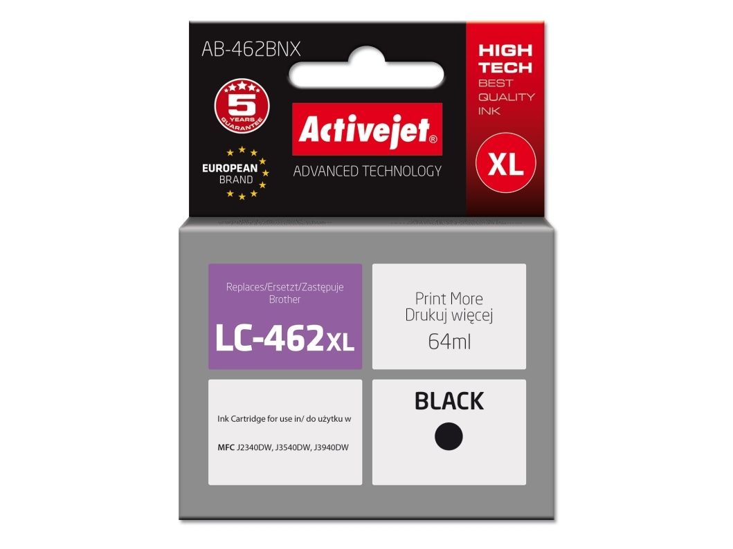 Activejet AB-462BNX Ink for Brother printer  Replacement Brother LC-462XLBK; Supreme; 64 ml; black._1