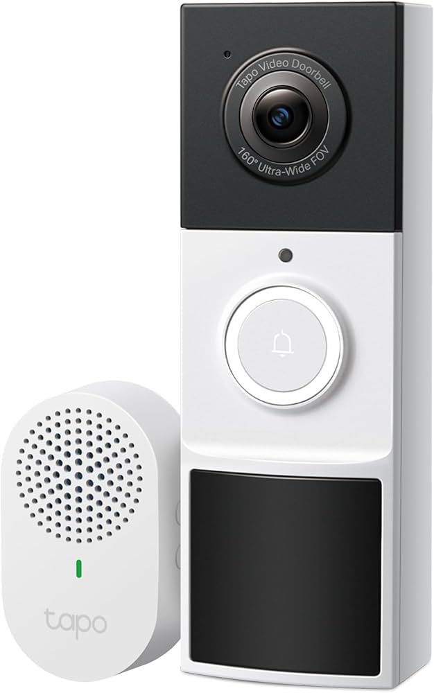 Video Doorbell Camera 1×Tapo D210 + 1×Tapo D100C SPEC: 2K 3MP(2304×1296), 2.4 GHz, 6400mAh rechargeable lithium-ion battery, Chime included FEATURE: Ringtones, Head to Toe View(16:9), Smart Detection and Notifications (Motion, people), Quick Response, Video Call, Remote Control, Two-Way Audio, Voice_1
