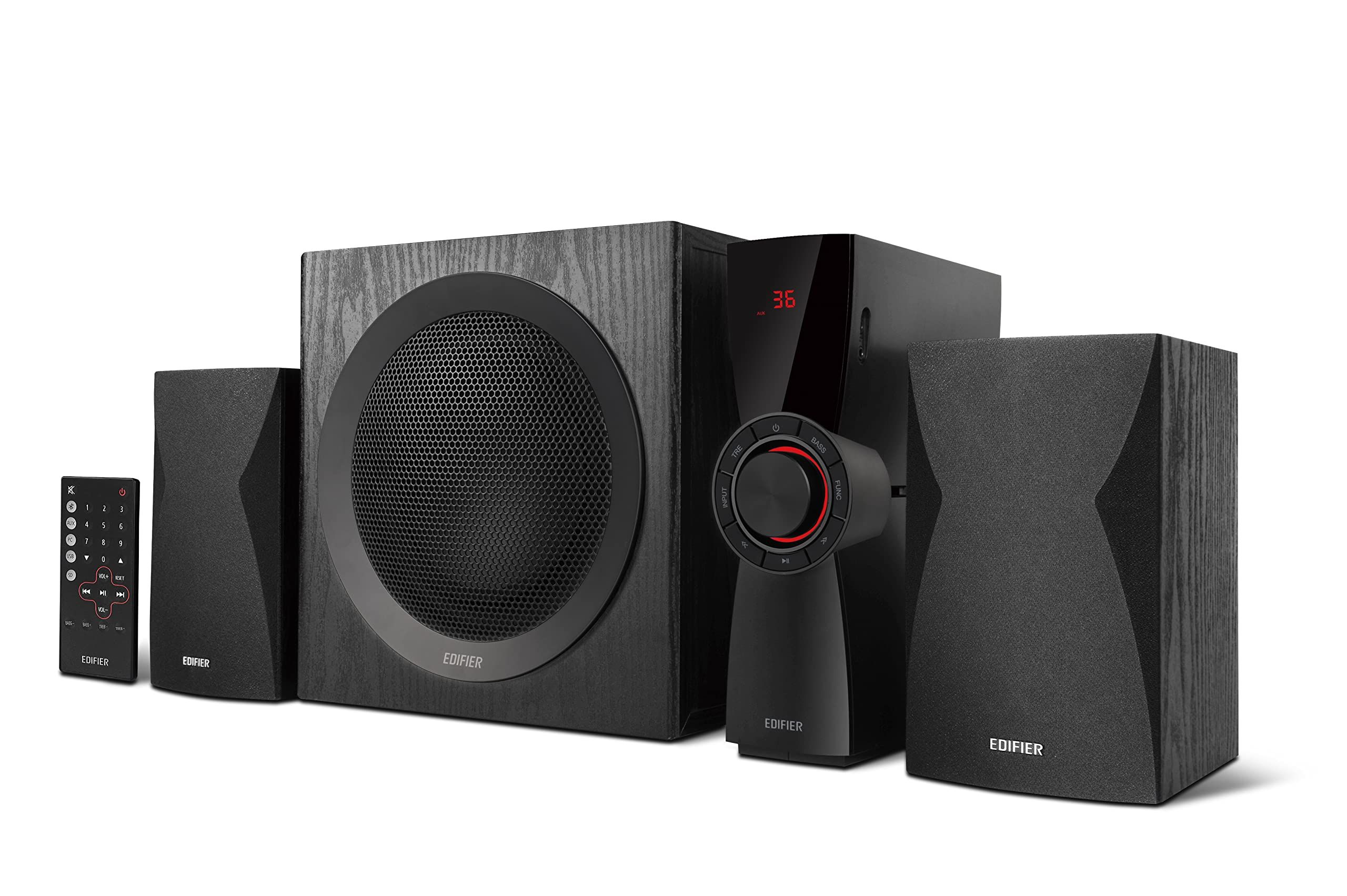 BOXE EDIFIER 2.1, RMS: 69W (2 x 12W, 1 x 45W), bluetooth, telecomanda wireless, volum, bass, treble, AUX/USB/SD, black, 