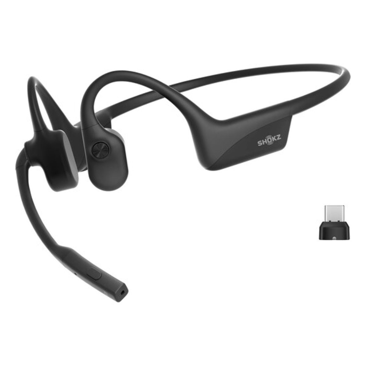 SHOKZ OpenComm2 UC 2025 Upgrade Wireless Bluetooth Bone Conduction Videoconferencing Headset with USB-C Charging Port and USB-C adapter | 16 Hr Talk Time  29m Wireless Range  1 Hr Charge Time | Includes Noise Cancelling Boom Mic and Dongle  Black_1