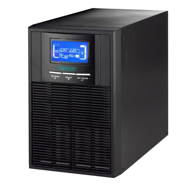 UPS Spacer Online, LCD,  2000VA/ 1800W, AVR, sin. pura, 3 x socket Schuko, display LCD, 4 x baterie 12V/9Ah, conector USB, RS-232, EPO, slot SNMP, bateria are 12 luni garantie, 