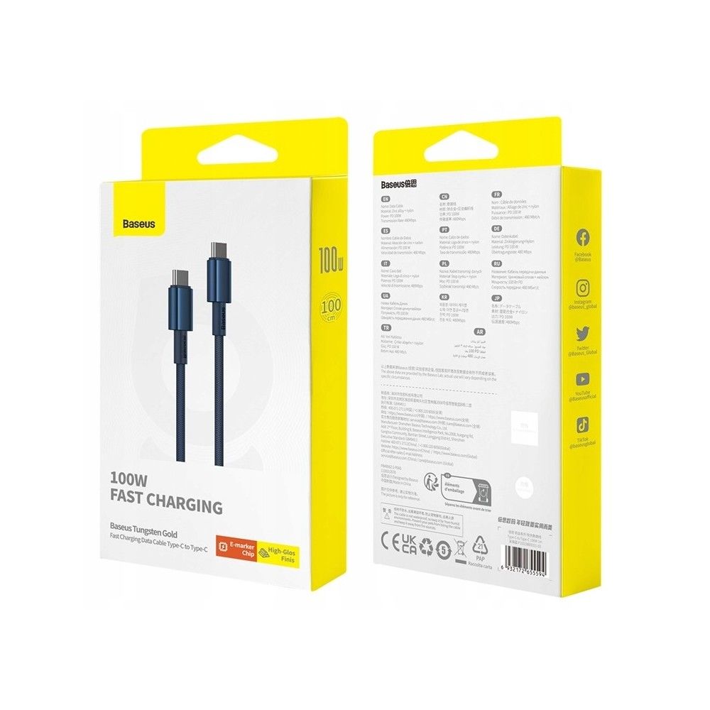 CABLU alimentare si date Baseus Tungsten, Fast Charging Data Cable pt. smartphone, USB Type-C la USB Type-C 100W, 1m, albastru 