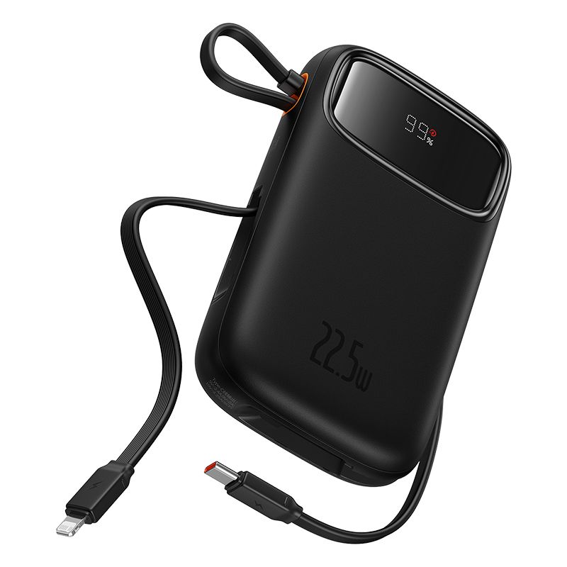 POWER BANK Baseus Qpow2 Dual-Cable, 20000mAh, PD 3.0 + QC 3.0 22.5W, 1 x USB 1 x Iphone Lightning 2 x USB Type-C, digital display pt. status baterie, total 2.4A, negru,  P10055002113-00  (timbru verde 0.98 lei) - 6932172636241