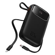 POWER BANK Baseus Qpow2 Dual-Cable, 20000mAh, PD 3.0 + QC 3.0 22.5W, 1 x USB; 1 x Iphone Lightning; 2 x USB Type-C, digital display pt. status baterie, total 2.4A, negru, 