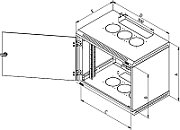 Rack de perete Triton sectiune simpla 18U 600mm adancime usa sticla panouri laterale fixe sectiuni ventilatie activa, sectiuni acces cabluri sus/jos/spate securizare cu cheie, 1 pereche montanti reglabili IP30 gri_1
