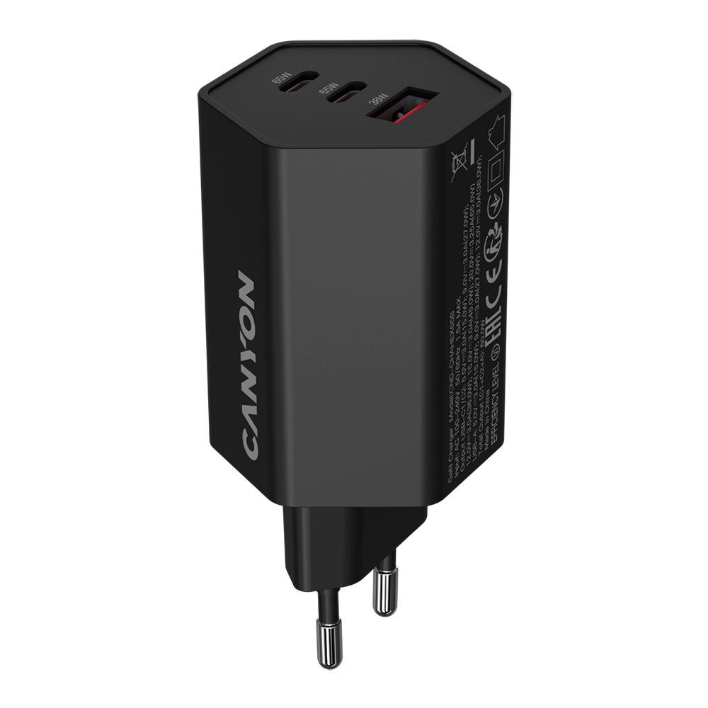 CANYON charger HEXAGON 65 GaN 65W 2xPD 1xQC EU Black_1
