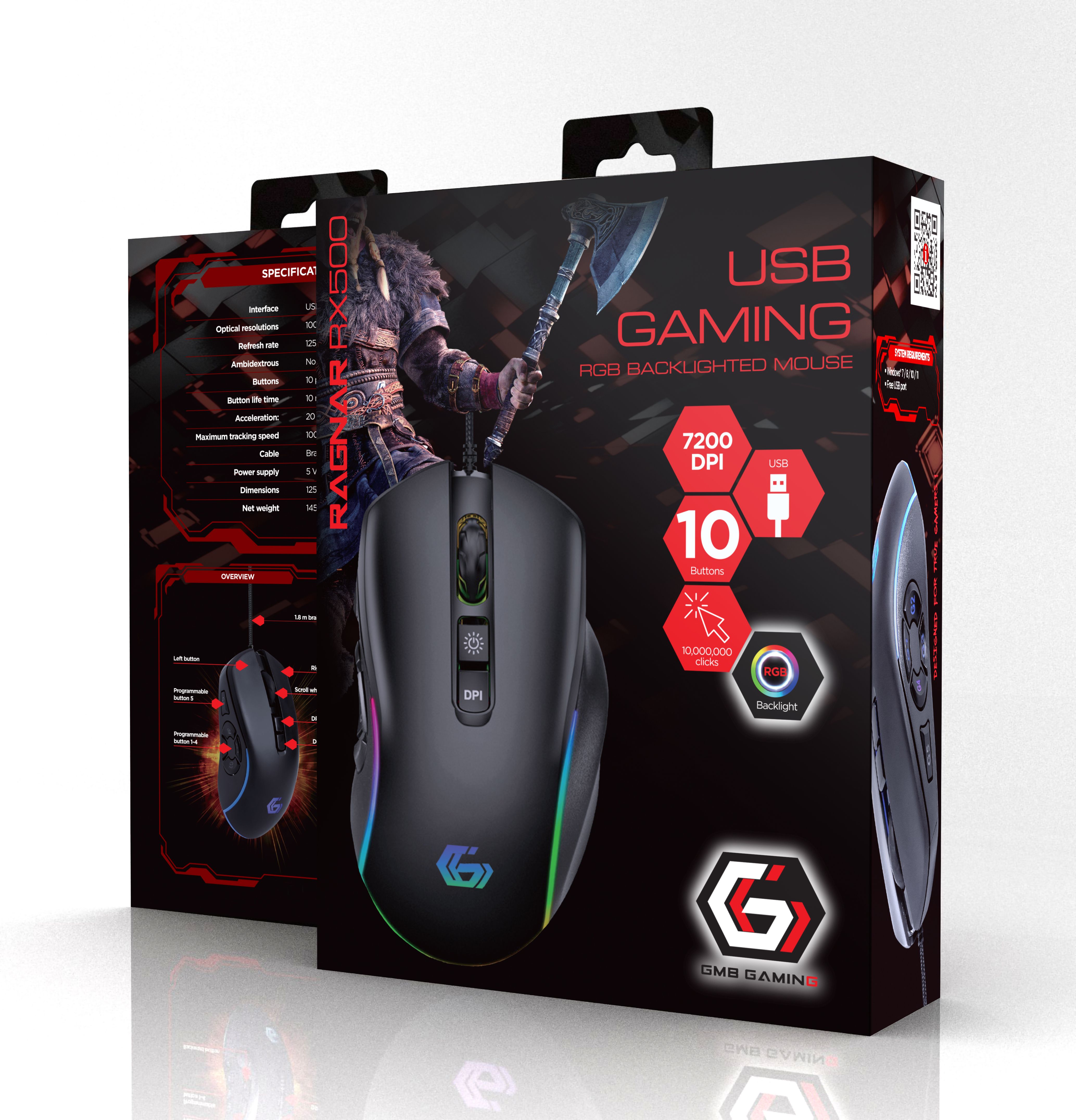 GEMBIRD USB gaming RGB backlighted mouse RAGNAR RX500 10 buttons 7200DPI_2