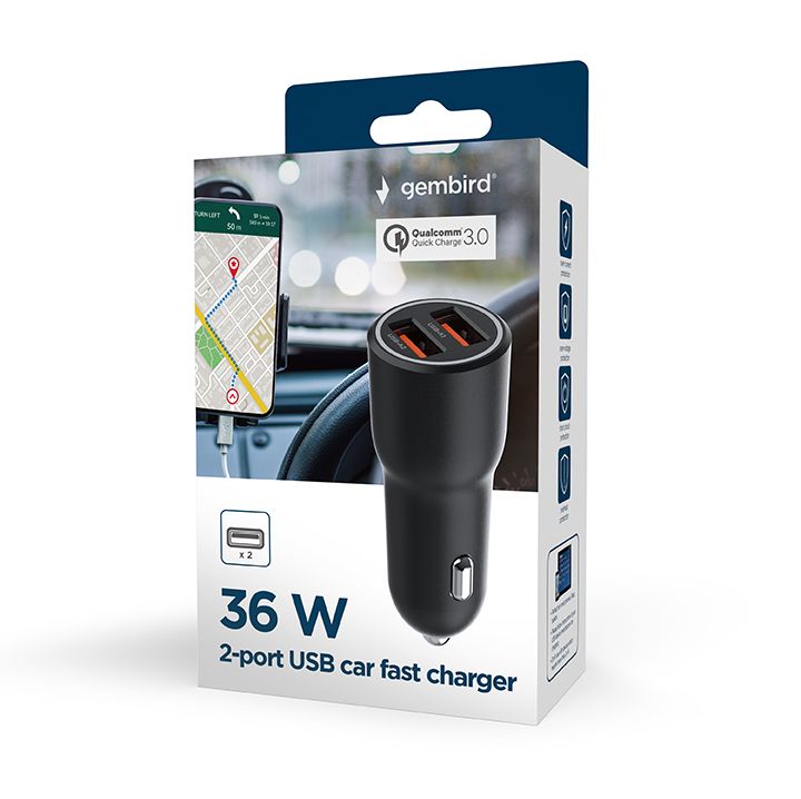 GEMBIRD 2-port USB car fast charger QC3.0 36W black_1