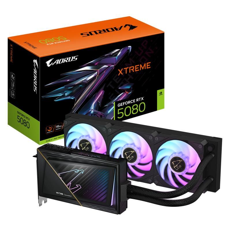 GIGABYTE Video Card NVIDIA GeForce RTX 5080 AORUS XTREME WATERFORCE 16G (16GB GDDR7/256bit, PCI-E 5.0, Recommended PSU 850W, 16Pin Power connector, 3x DP, 1x HDMI), Black/Grey_2