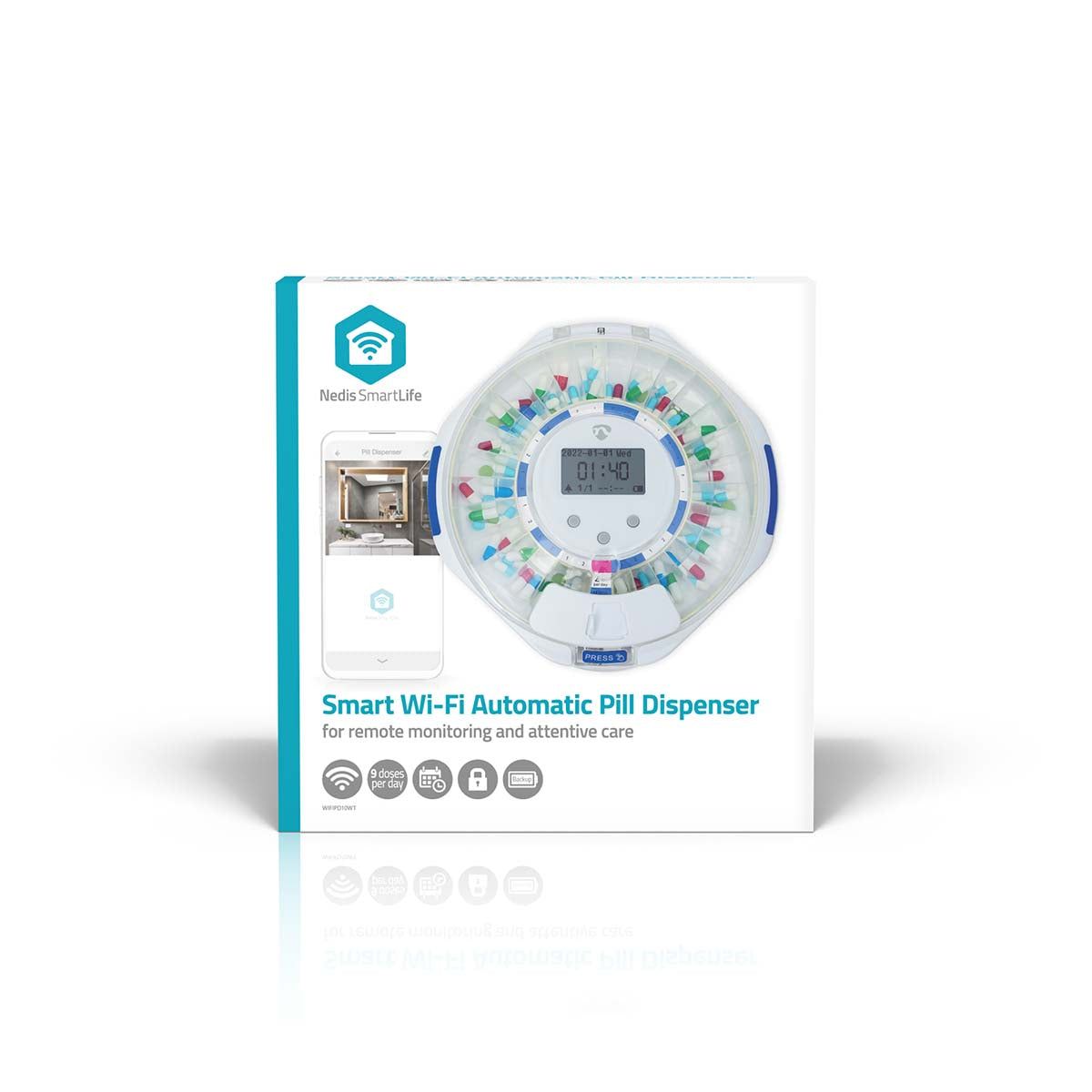 Pill dispenser Nedis SmartLife with 28 compartments  9 reminders in White_1