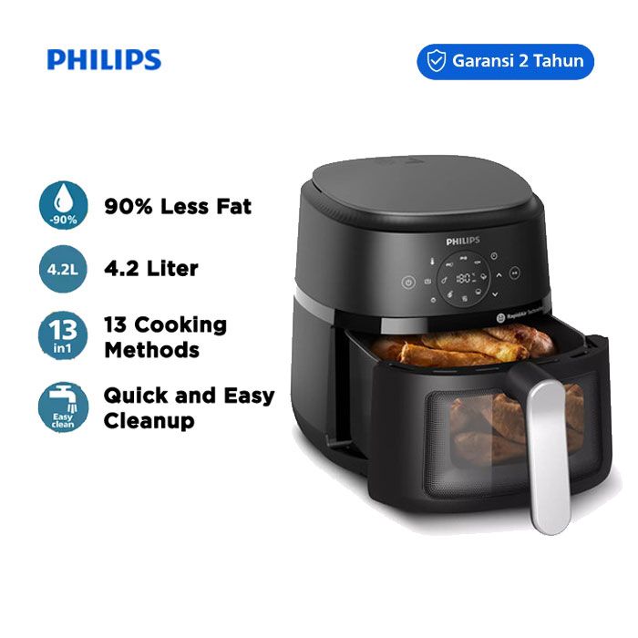Philips 2000 series NA221/00 fryer Single 4.2 L Stand-alone 1500 W Hot air fryer Black  Silver_2
